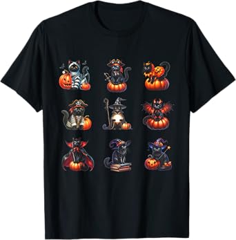 Black Cat Halloween Cat Witch Pumpkin Cat Lover Cat Ghost T-Shirt