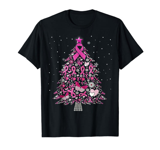Breast Cancer Christmas Tree Snowflakes Ornament Decoration T-Shirt