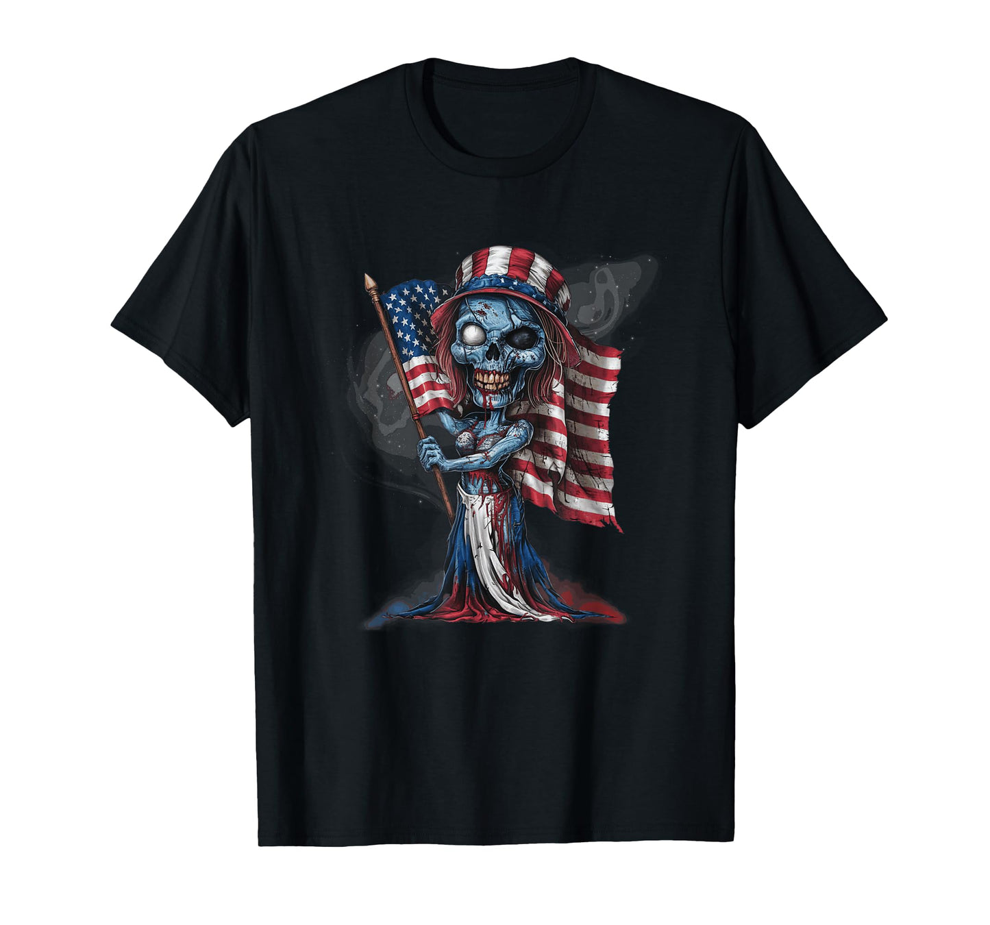 Patriotic Skeleton Halloween American Flag Gothic Horror T-Shirt