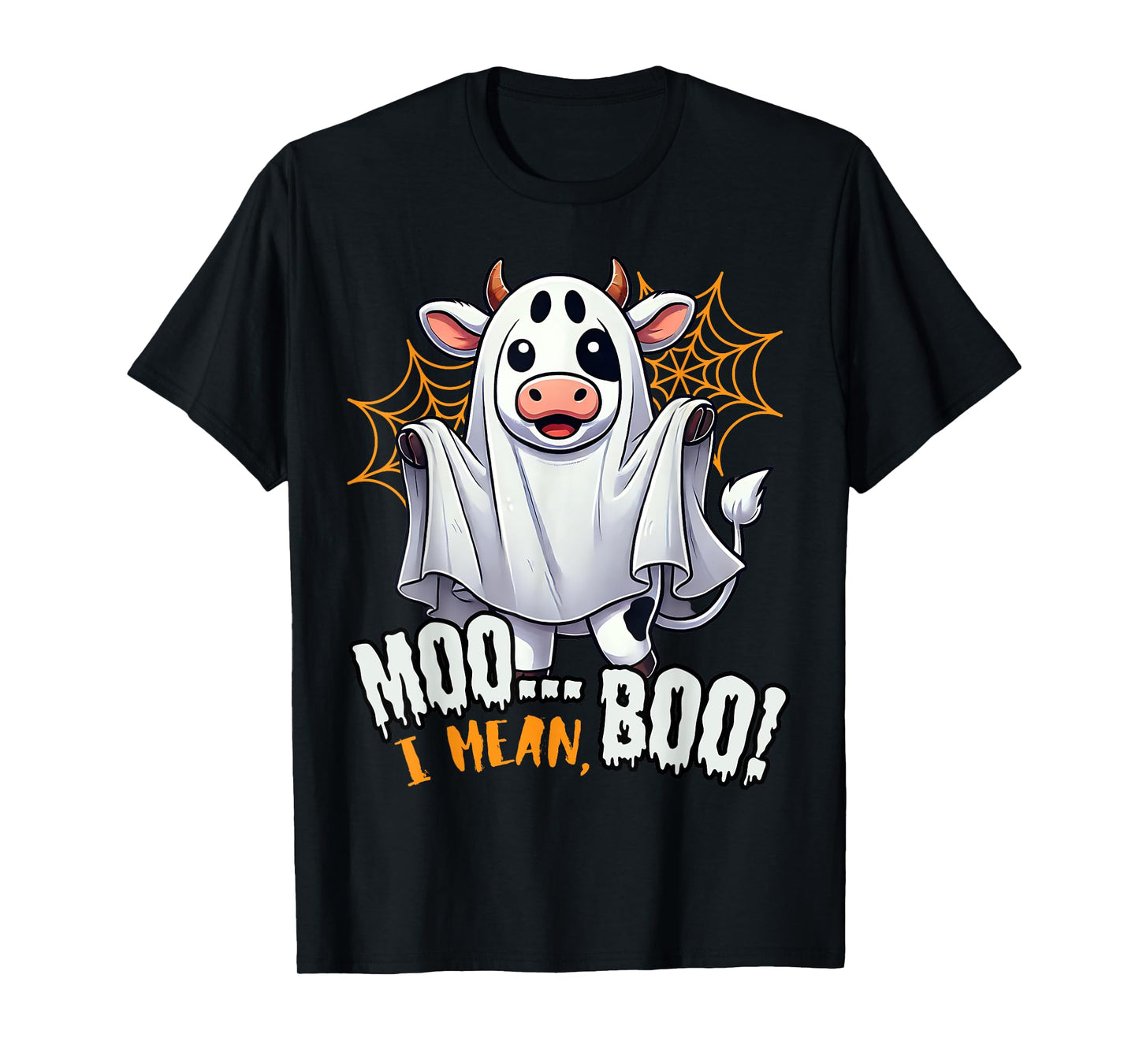 Moo I Mean Boo Funny Cow Ghost Halloween 2025 Costume T-Shirt