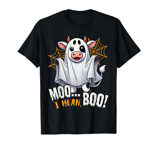 Moo I Mean Boo Funny Cow Ghost Halloween 2025 Costume T-Shirt