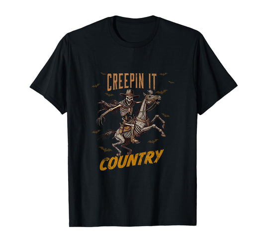 Vintage Western Funny Skeleton Halloween Creepin It Country T-Shirt