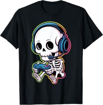 Cute Gaming Skeleton with Headset T-Shirt