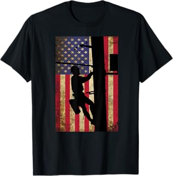 Lineman American Flag Shirt | Electric Cable Lineman Gift T-Shirt