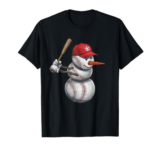 Baseball Snowman Balls Snow Christmas Xmas Men Women Player T-Shirt