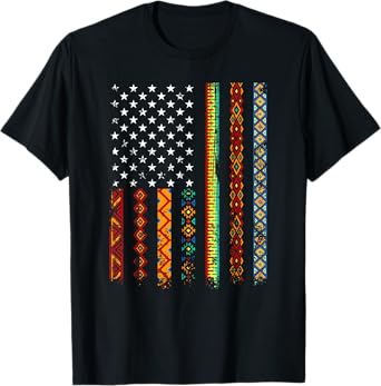African Kente Cloth Shirts American Flag T-Shirt for Women Kids Men