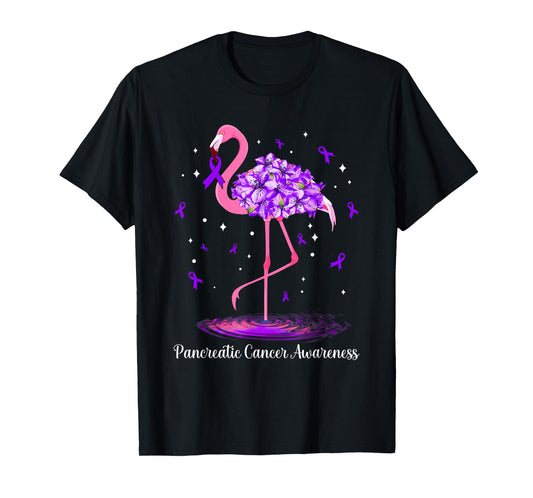 Flamingo Purple Ribbon For Pancreatic Cancer Awareness T-Shirt
