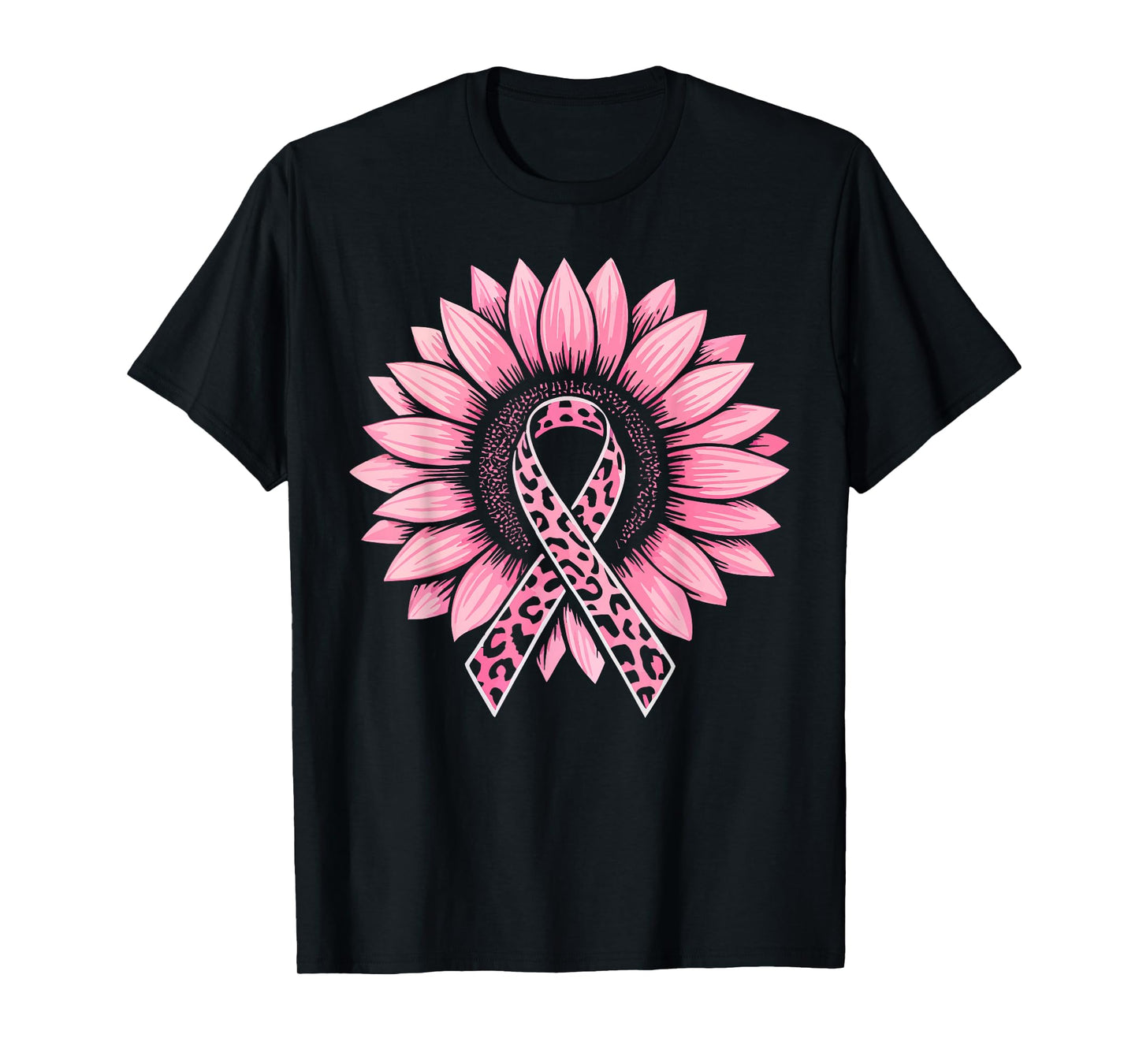 Sunflower Pink Ribbon Breast Cancer Awareness Women Warrior T-Shirt