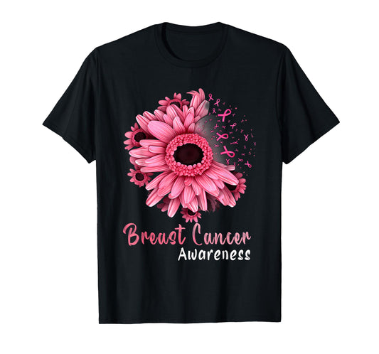 Pink Ribbon Sunflower Breast Cancer Awareness Women Kids T-Shirt