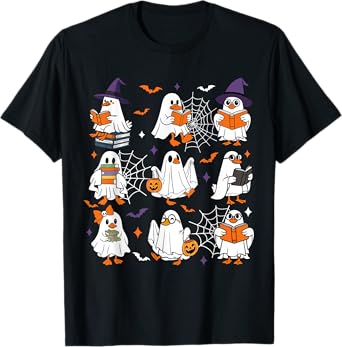 Cute Goose Read More Books Funny Ghost Halloween Teacher Kid T-Shirt