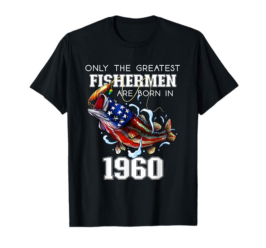 65th Birthday 1960 Fishermen Bass Fishing 65 Year Old T-Shirt