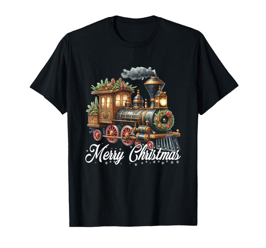 Merry Christmas Steam Train Locomotive Family Pajamas T-Shirt