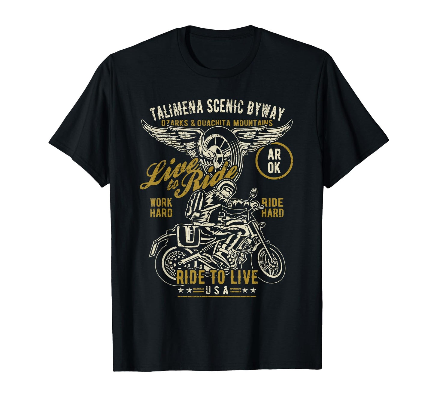 Talimena Scenic Byway AR OK USA Motorcycle Distressed Design T-Shirt