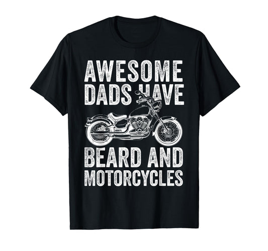 Awesome Dads Have Tattoos & Beards Motorcycle Father's Day T-Shirt