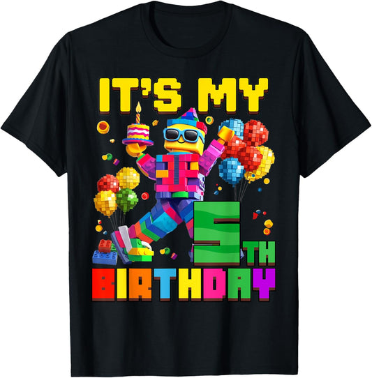 Its My 5th Fifth Birthday Building Brick 5 Years Old Boys T-Shirt