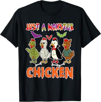 A Monster Halloween Group Chickens Cosplay Zombies Mummies T-Shirt