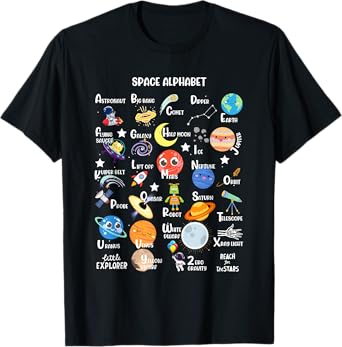 Space Alphabet A-Z ABC of Outer Space STEM Kids T-Shirt