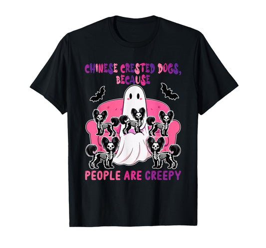 Chinese Crested Dogs Funny Joke People Creepy Halloween Boo T-Shirt