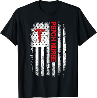 American Flag Psychiatric Nurse RN Mental Health Psych Nurse T-Shirt