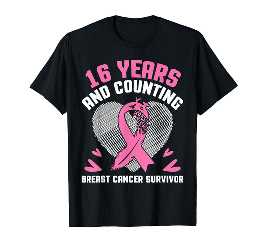 16 Years Fighting We Win And Counting Breast Cancer Survivor T-Shirt