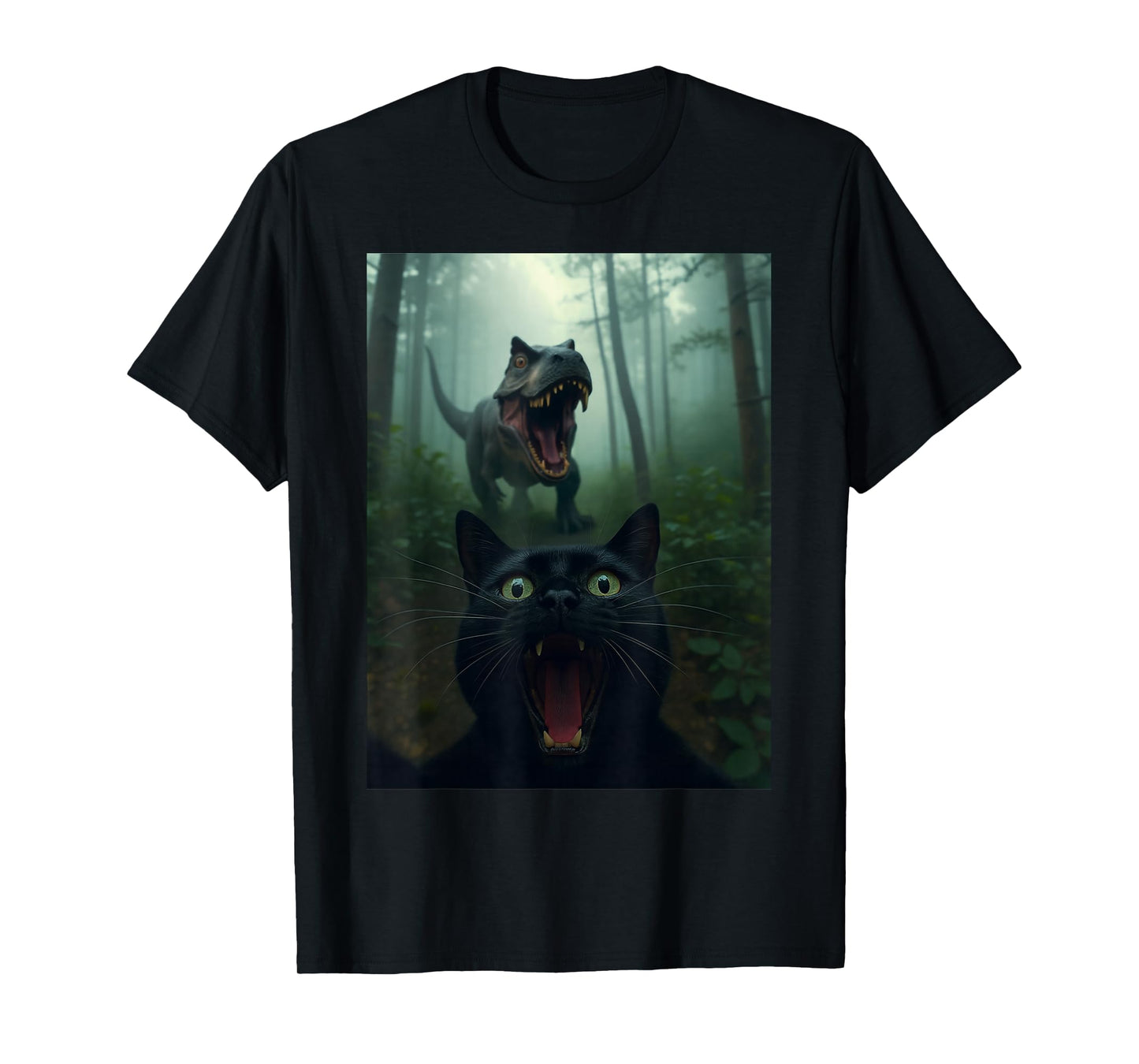 Funny Cat Selfie with T-Rex Dinosaur Gifts for Men Women Kid T-Shirt