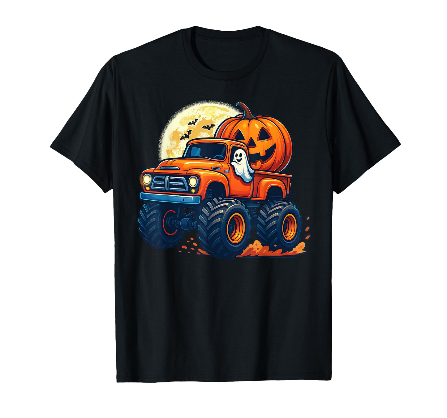 Ghost Pumpkin Riding Monster Truck Lazy Halloween kids Boys T-Shirt