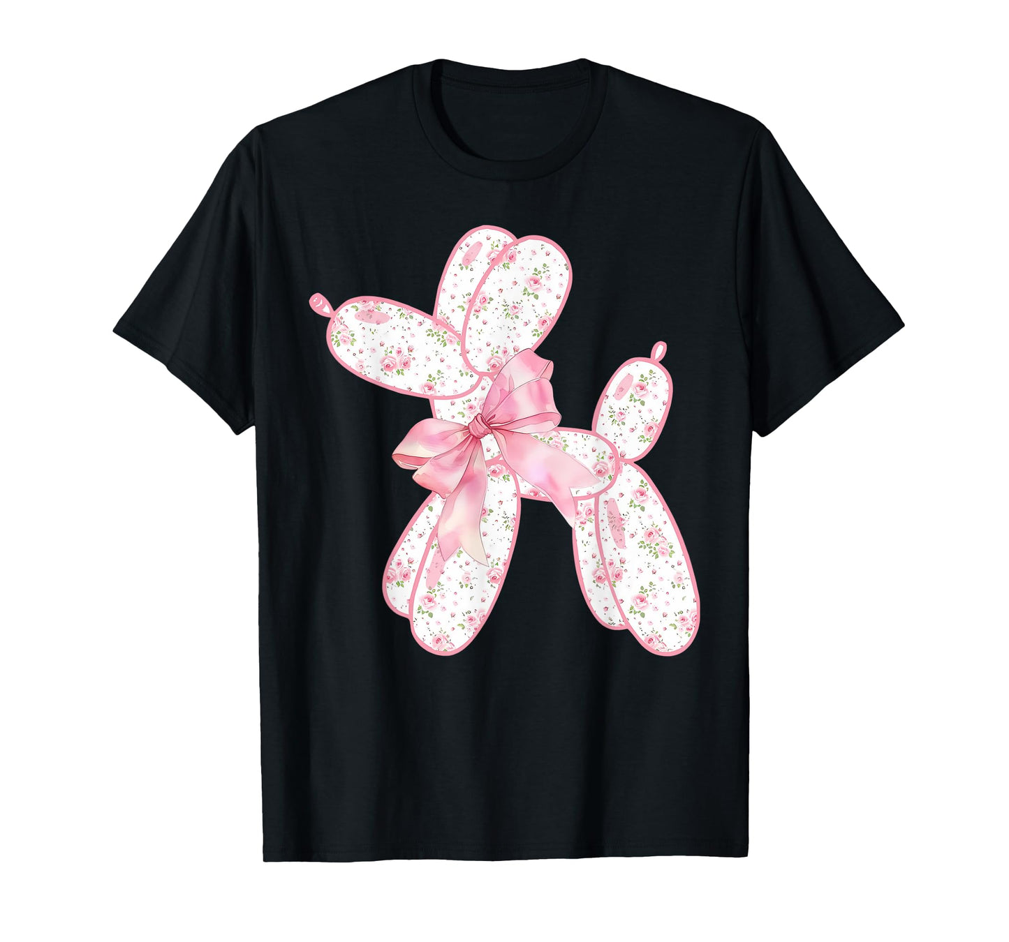 Balloon Dog Floral Pink Coquette Bow Women Kids Dog Lover T-Shirt
