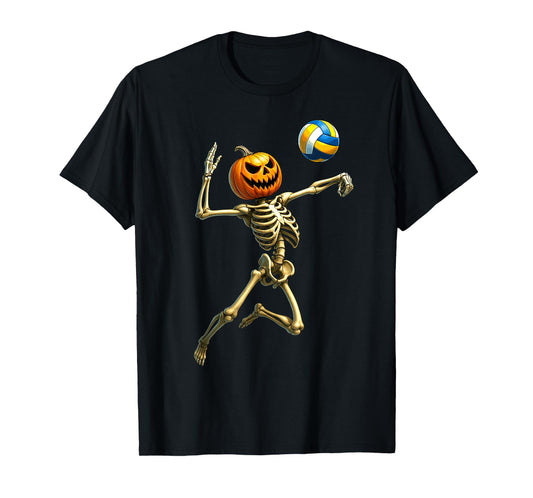 Volleyball Player Skeleton with Moon Halloween Costume Boys T-Shirt