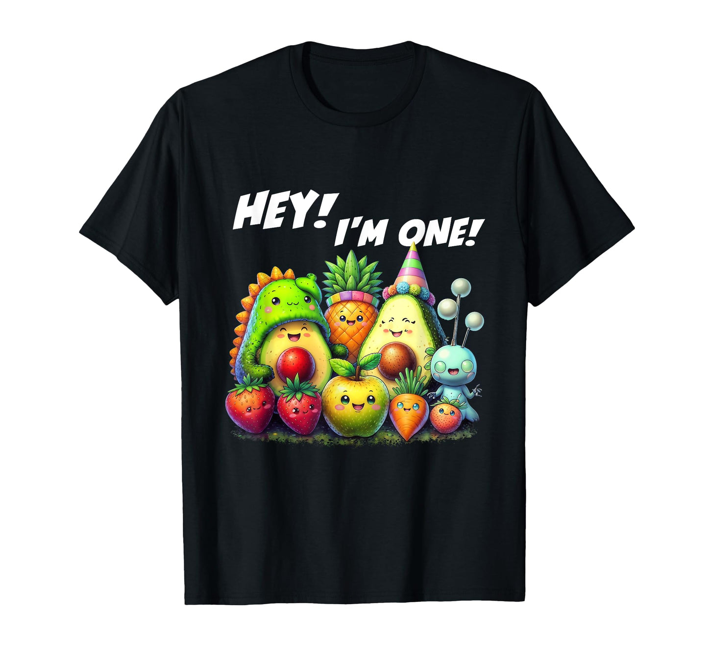 Hey I'm One Birthday Boy Funny Fruit Birthday Hey Bear T-Shirt
