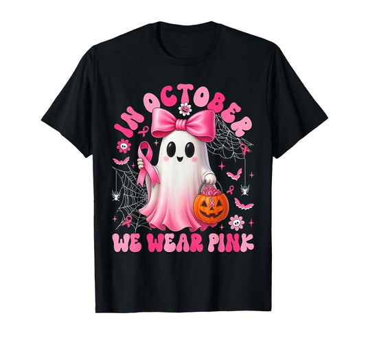 Breast Cancer Halloween Ghost In October We Wear Pink Women T-Shirt