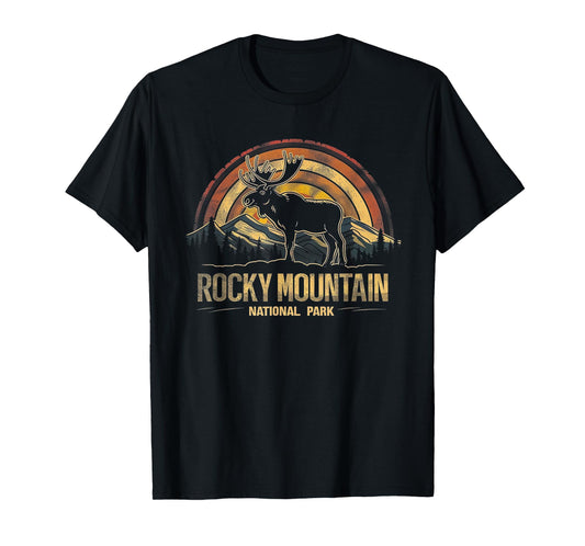 Rocky Mountain US National Park Vintage Men Women Kids Retro T-Shirt