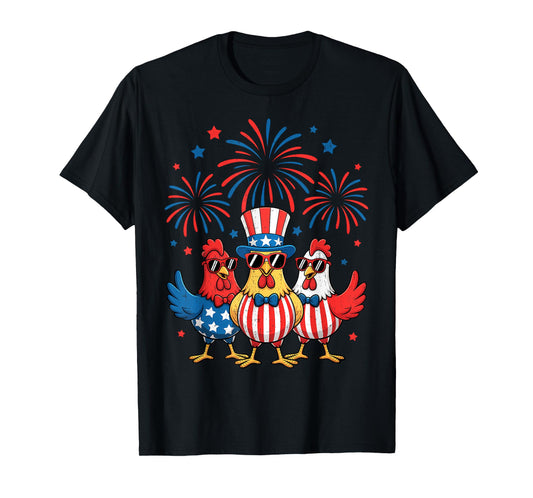 4th Of July Chickens Stars Stripes Farmer Women Men Kids T-Shirt
