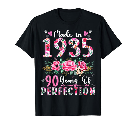 90 Year Old Made In 1935 Floral 90th Birthday Women T-Shirt