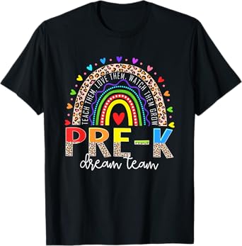 PreK Dream Team Leopard Rainbow Teacher Squad Back To School T-Shirt for Men Women Girls Kids