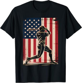 American Flag Baseball 4th Of July Baseball Lover Men Women T-Shirt