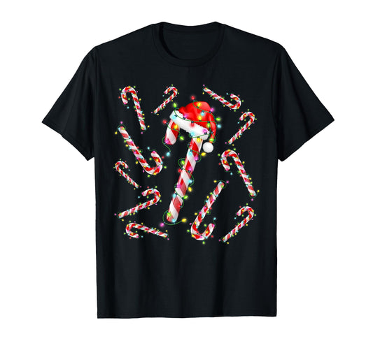 Red and White Candy Cane Santa Christmas Funny Xmas Lights T-Shirt