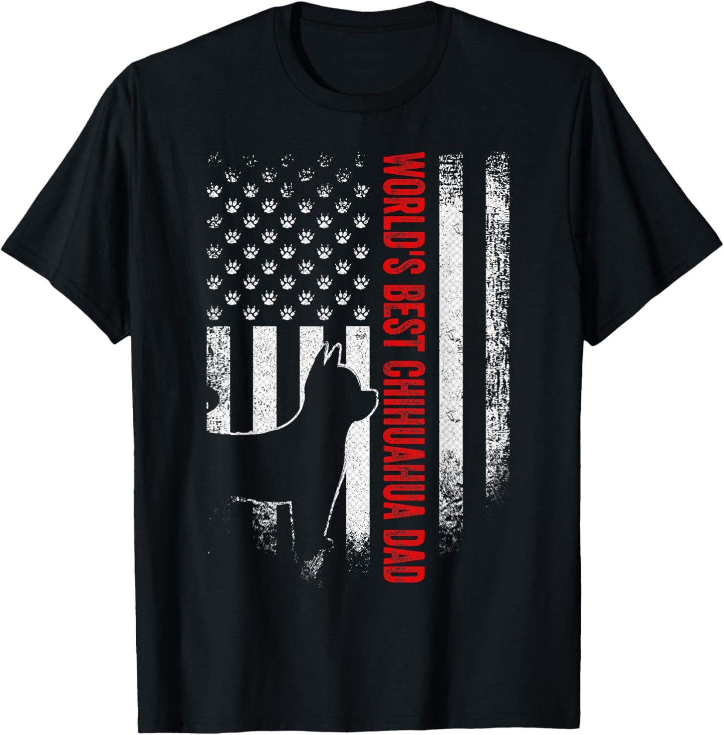 Vintage American Flag World's Best Chihuahua Dad Silhouette T-Shirt