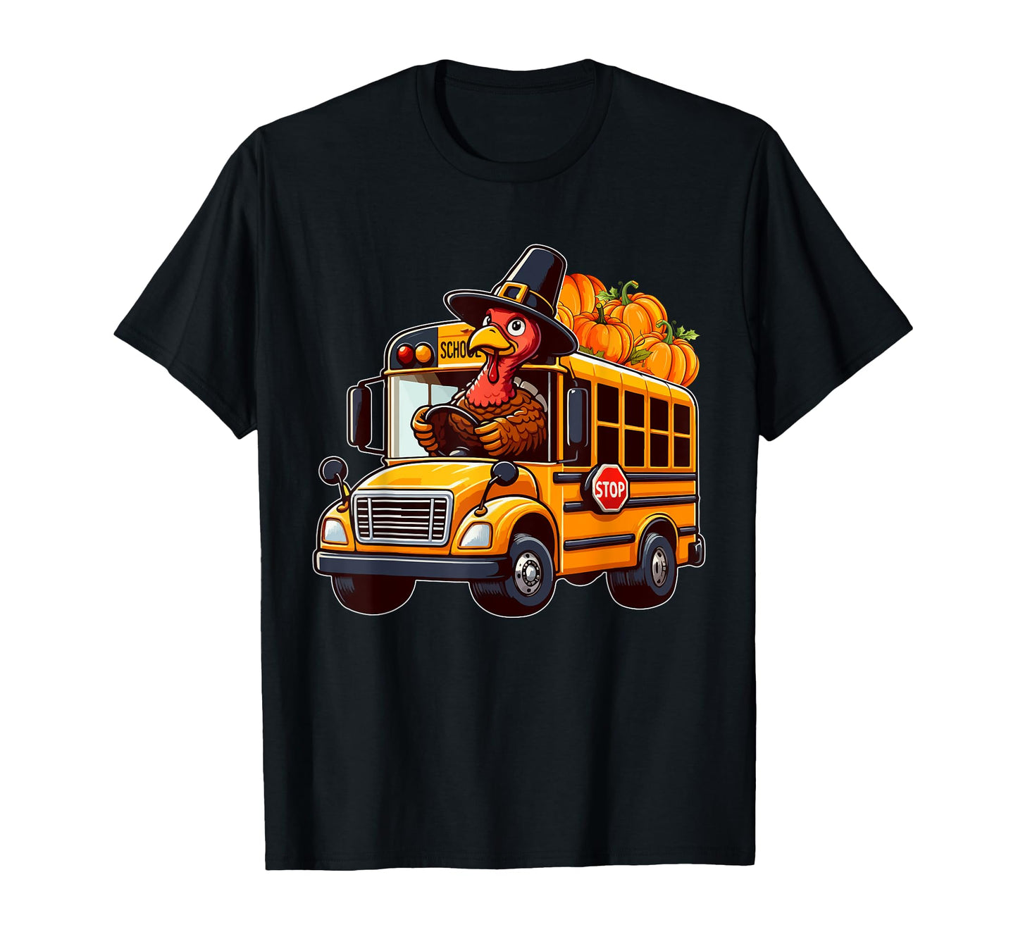 Turkey Driving School Bus Thanksgiving Driver Fall Pumpkins T-Shirt