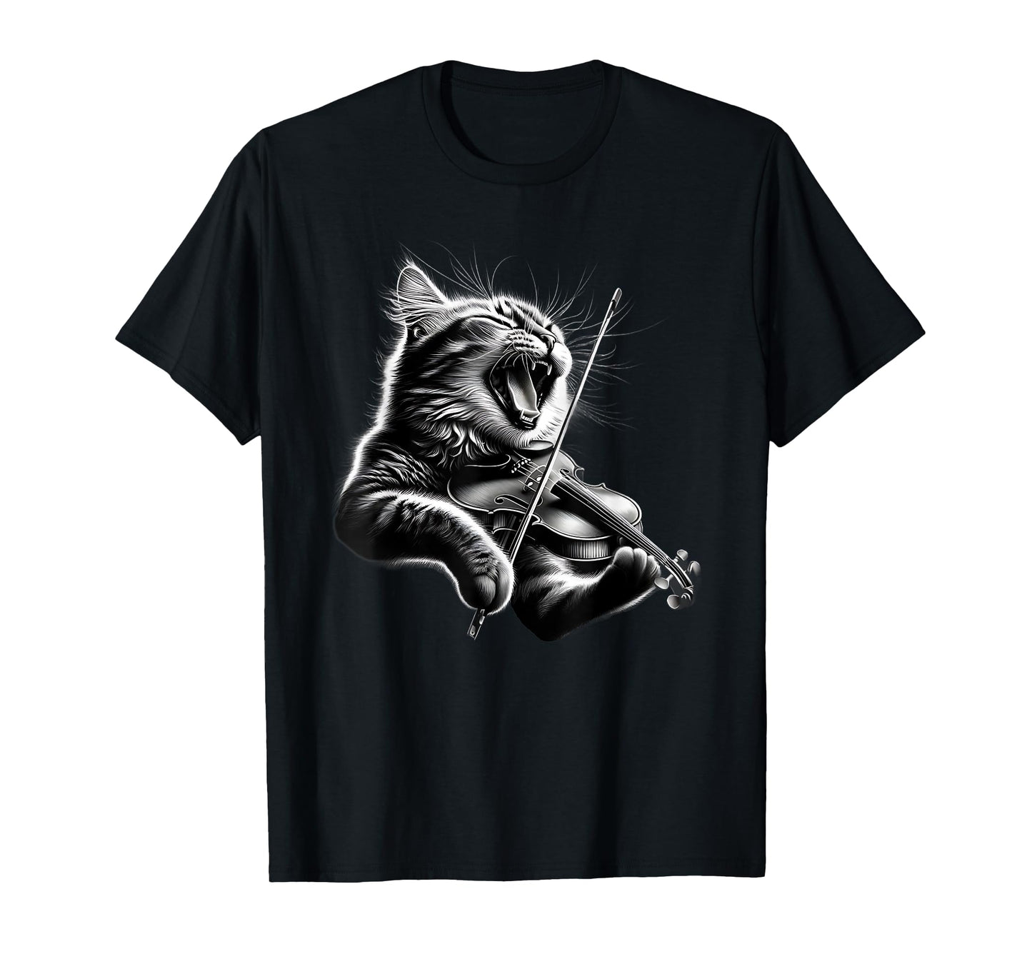 Funny Orchestra Musician Violinist Rock Cat Playing Violin T-Shirt for Men Women Girls Kids