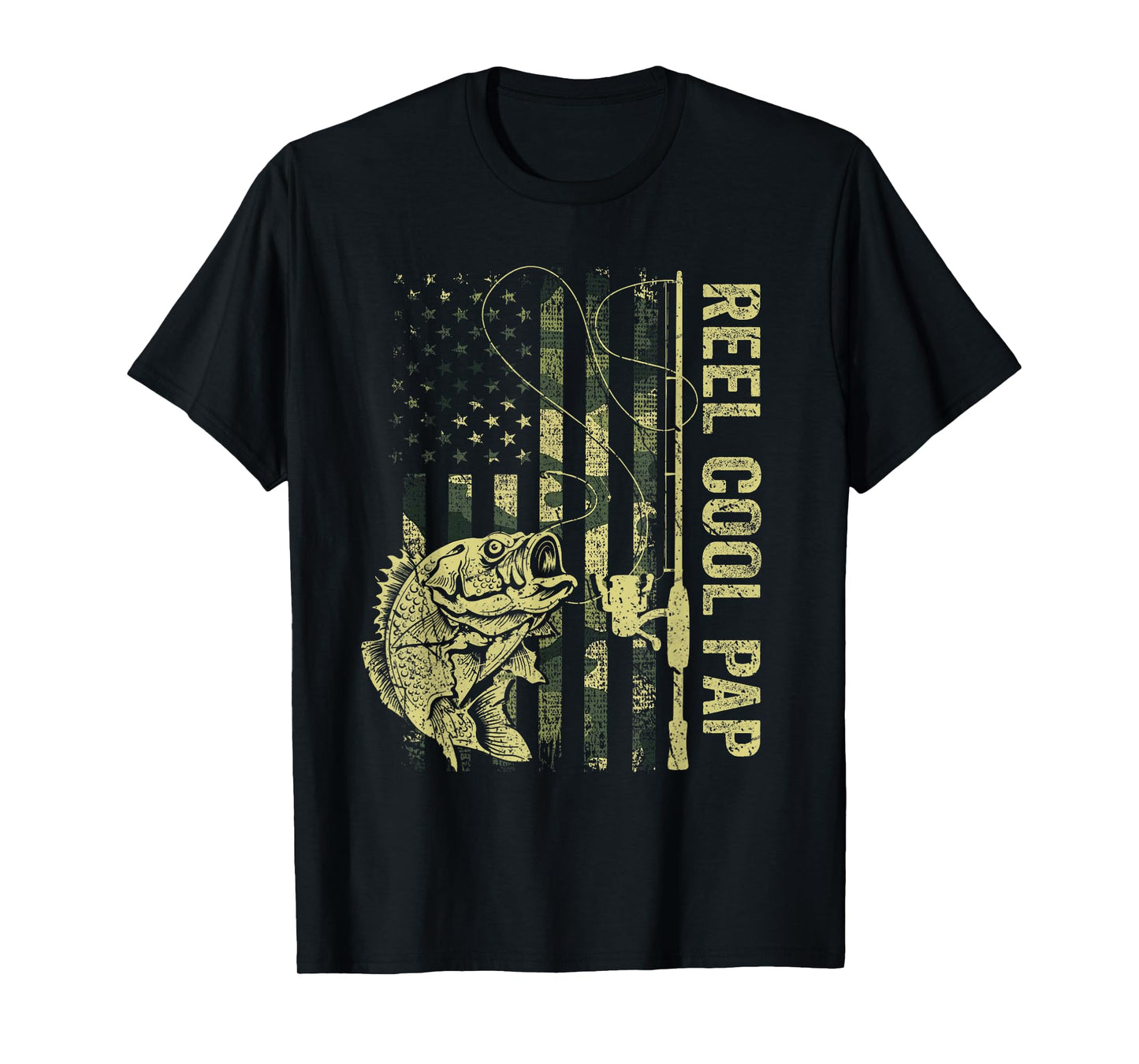 Reel Cool Pap Camouflage American Flag Fathers Day T-Shirt for Men