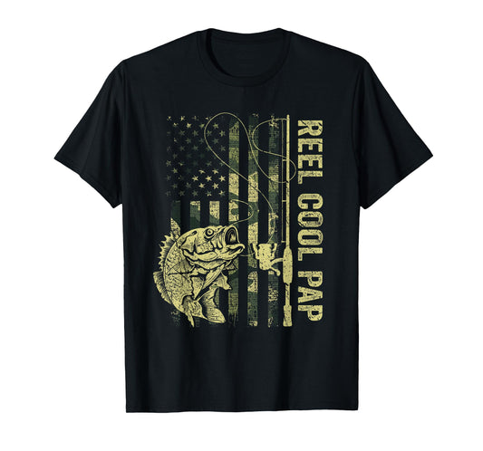 Reel Cool Pap Camouflage American Flag Fathers Day T-Shirt for Men