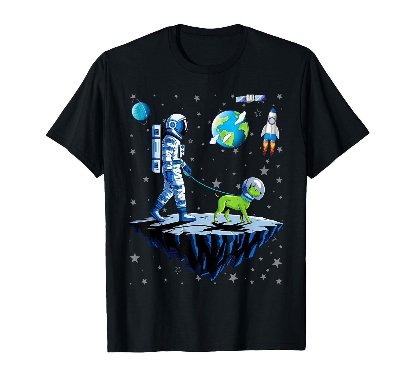 Space Astronaut Walking Alien Dog Planet T-Shirt