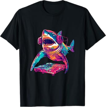 Party Shark Disco DJ with headphones turntable artwork T-Shirt