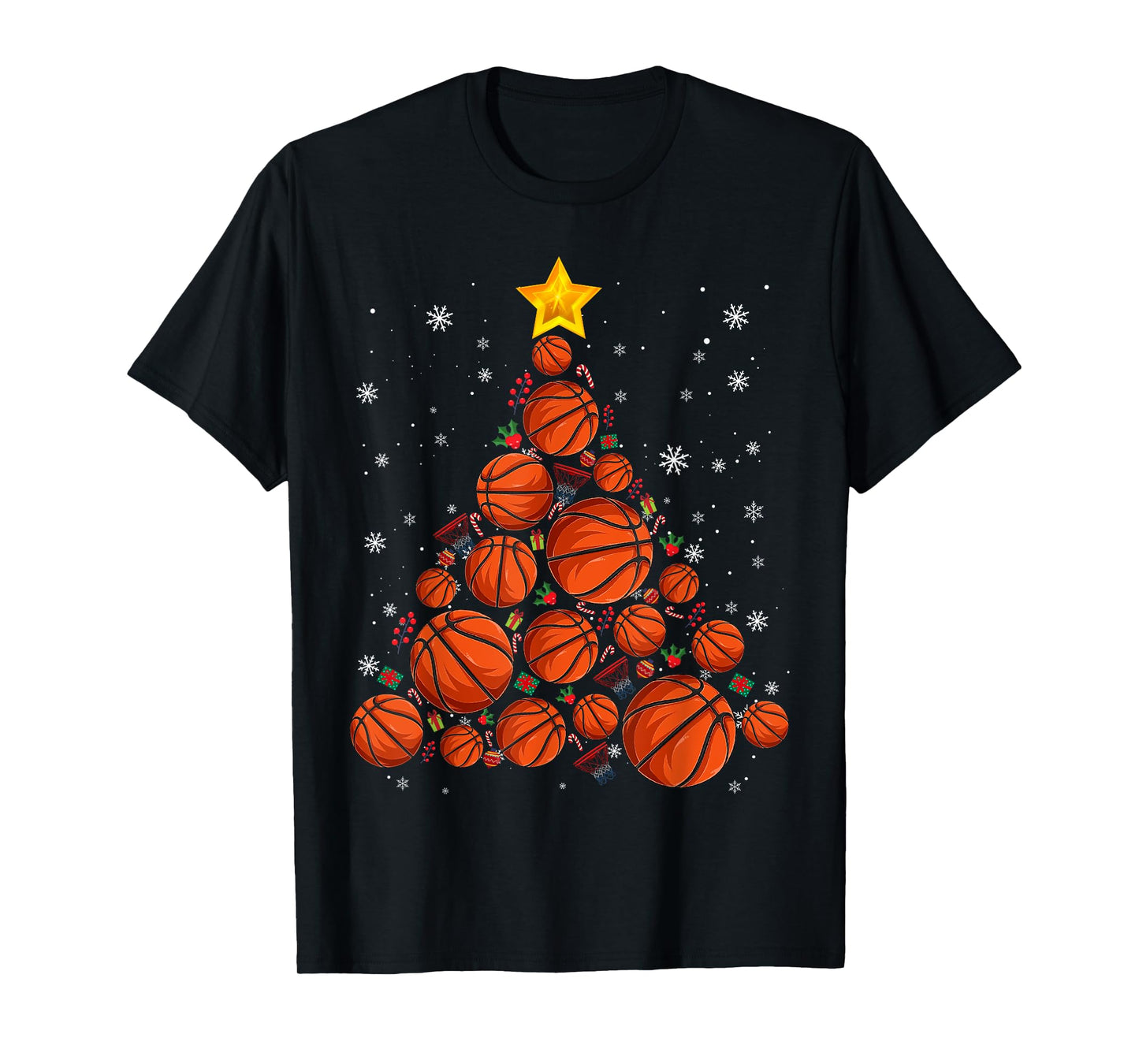 Basketball Xmas Tree Lights Santa Basketball Lover Christmas T-Shirt