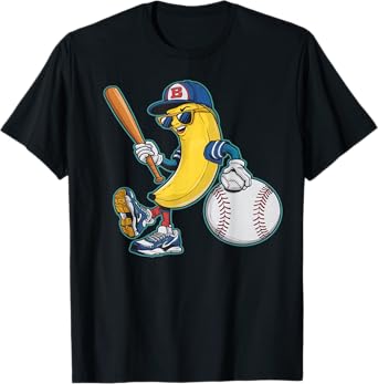 Funny Banana Playing Baseball Bananas Fruit Baseball Player T-Shirt