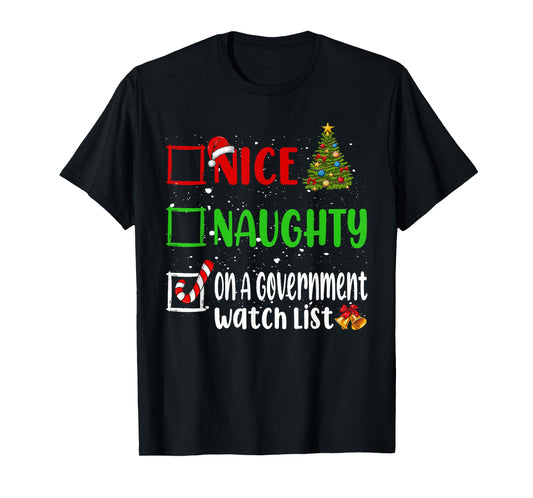 Nice Naughty List Funny Christmas List T-Shirt - Unisex Adult, Black, Small, Short Sleeve, T-Shirt