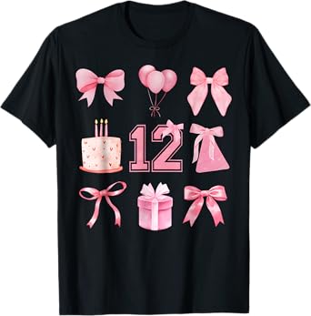 Birthday Girl Pink Coquette Bow 12 Year Old Aesthetic Girly T-Shirt