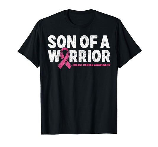 Son of a Warrior Breast Cancer Awareness Pink Ribbon Support T-Shirt
