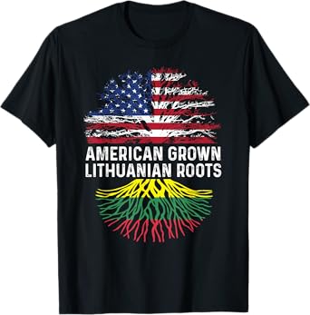 American Grown Lithuanian Roots Lithuania Flag Family Tree T-Shirt