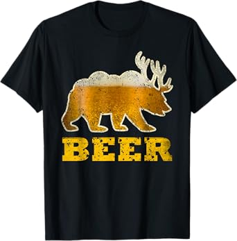 Vintage Bear Deer Funny Retro Drinking Beer T-Shirt